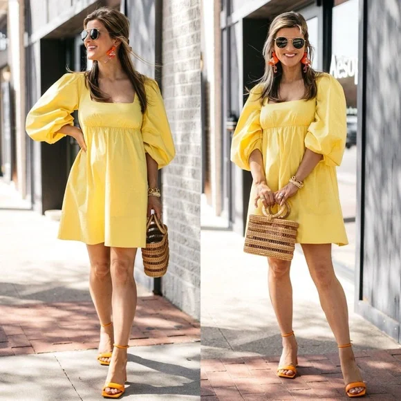 Staud Sophie 3/4 puff sleeve cotton poplin mini dress size M medium - Picture 5 of 16